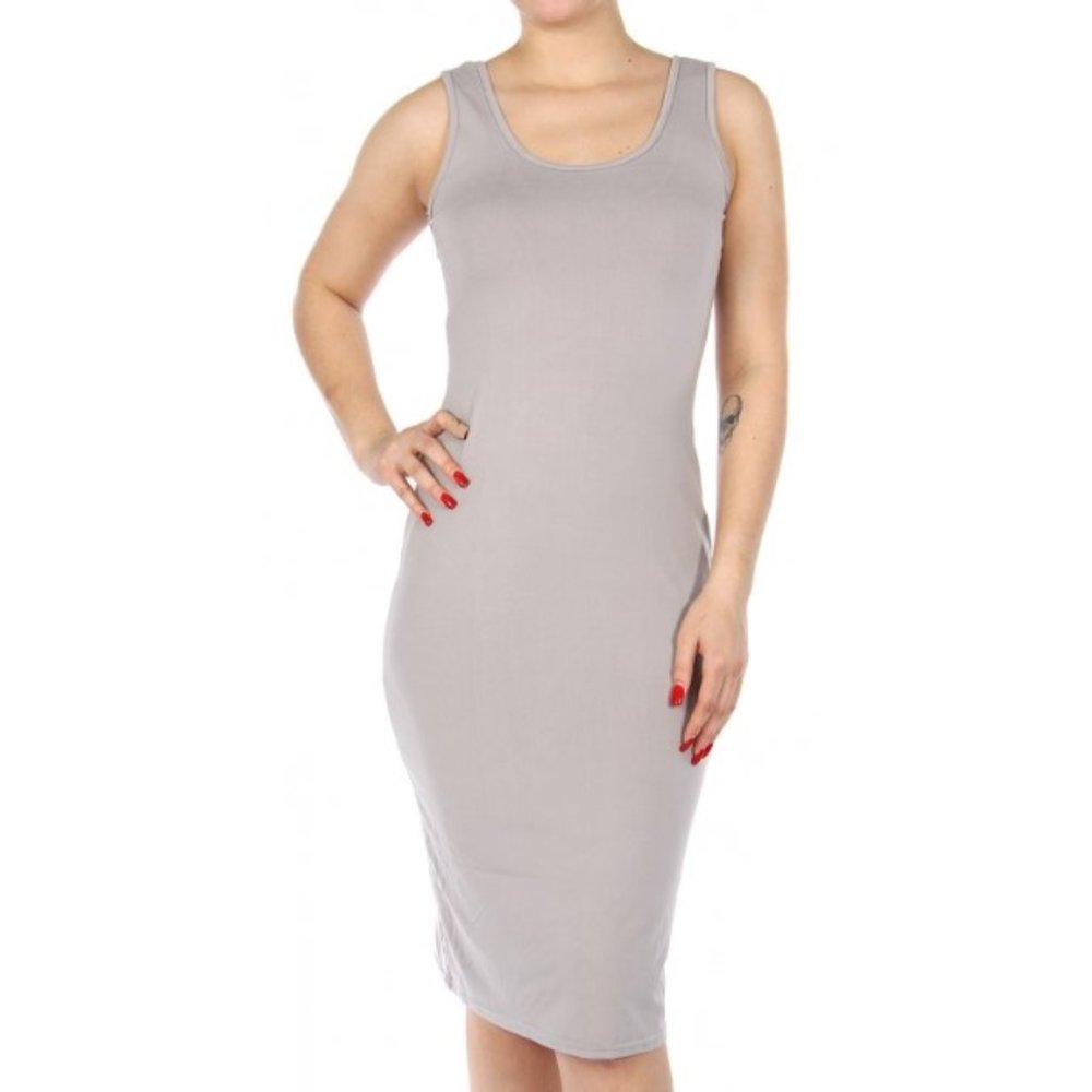 Midi Sleeveless Bodycon Dress - Gray
